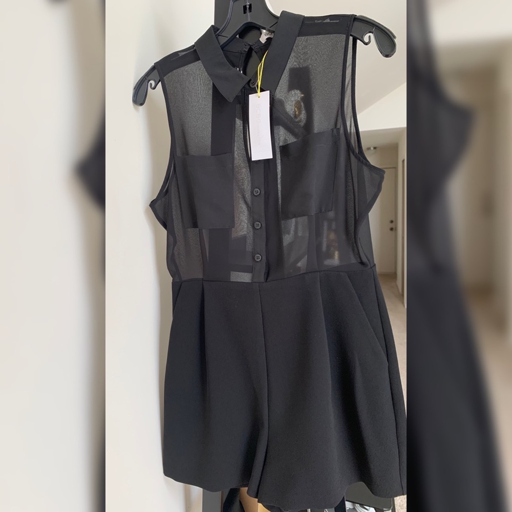 BCBG Generation Black Button Up Open Back Romper